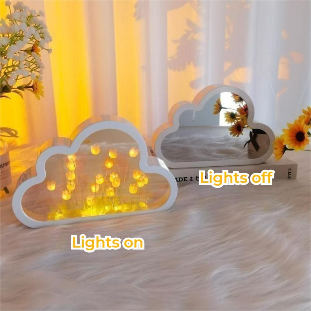 DIY Cloud Tulip Mirror Night Light Simulation Flower Bedroom Sleeping Table Lamp - mymoonlampuk