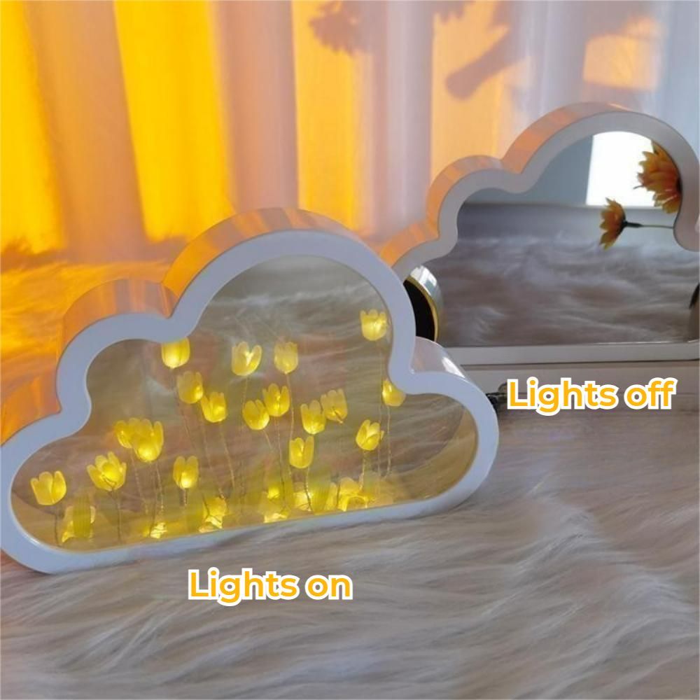 DIY Cloud Tulip Mirror Night Light Simulation Flower Bedroom Sleeping Table Lamp - mymoonlampuk