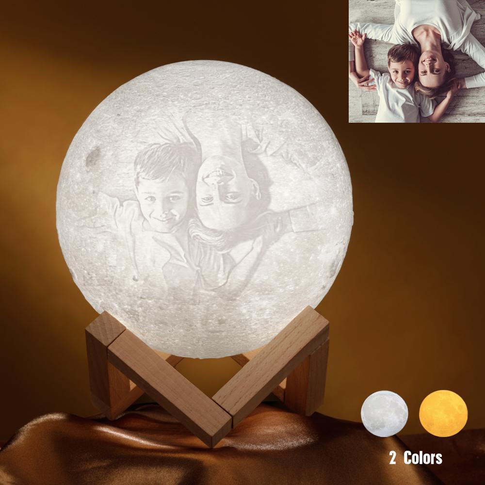 Custom 3D Print Engraved Mother and Baby Photo Moon Lamp - Touch Two Colors