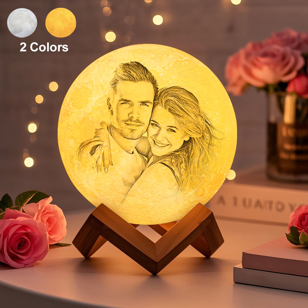 Gifts for Her Personalised 3D Printed Photo Moon Lamp UK, Engraved Lamp - Touch Two Colors Valentine's Day Gifts 