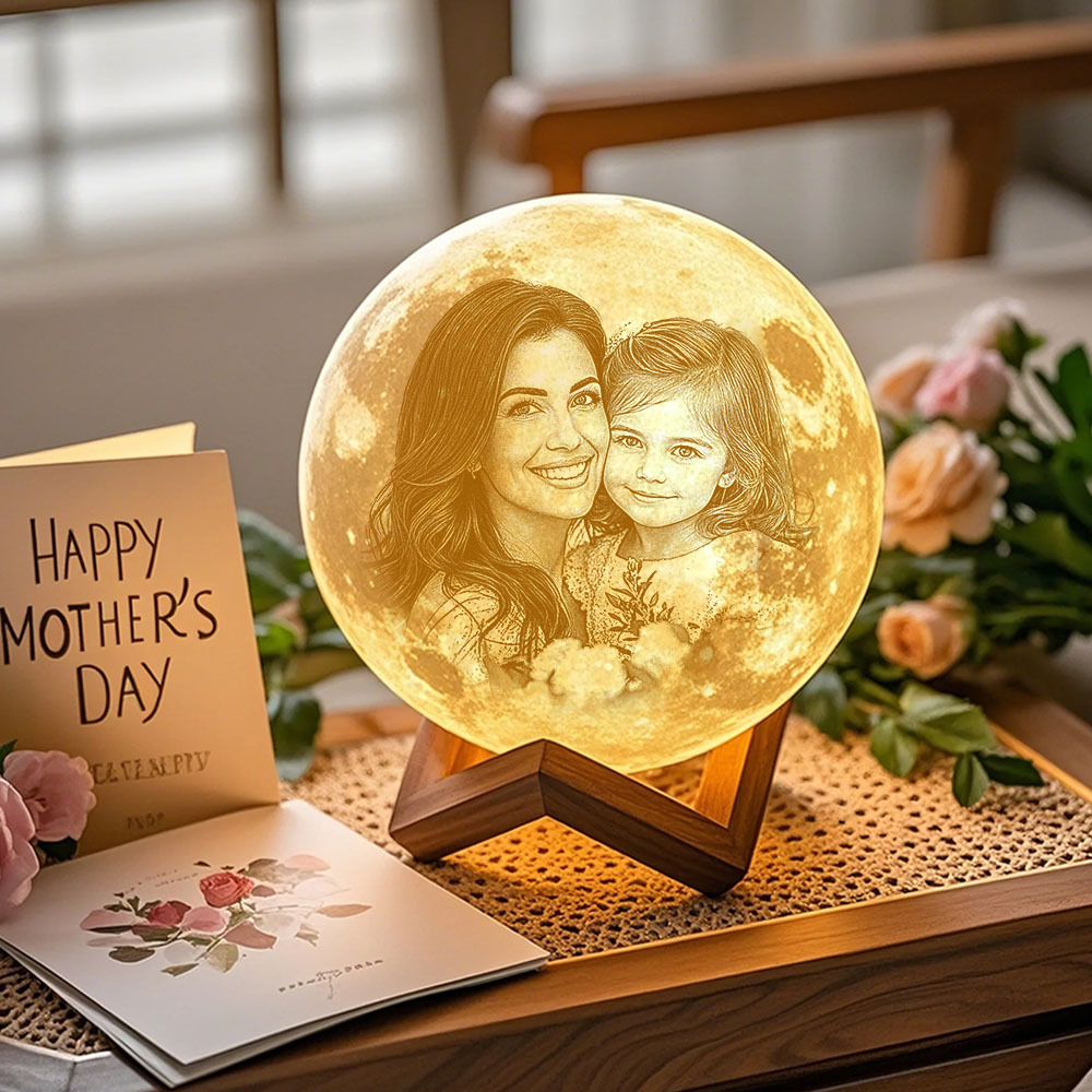 Gift for Mom Photo Moon Lamp Personalized 3D Printed Picture Light Moon Painting Light - MyMoonLampUk