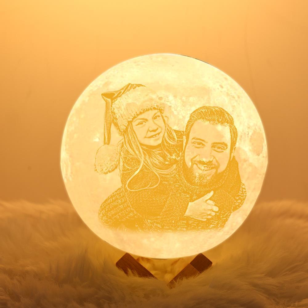 Personalised 3D Printed Father And Child Photo Moon Lamp, Engraved Lamp -Gifts for Family