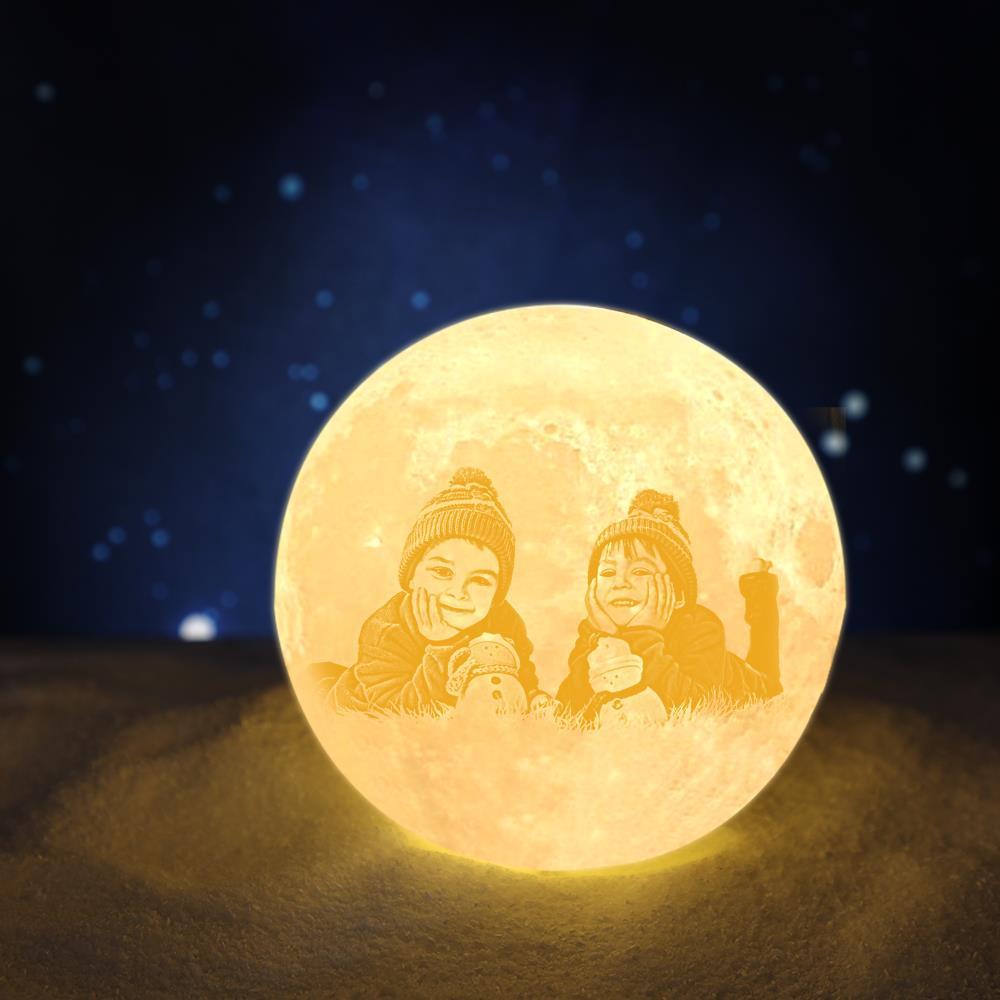 Personalised 3D Printed Kids Photo Moon Lamp, Engraved Lamp - Gifts for Mom