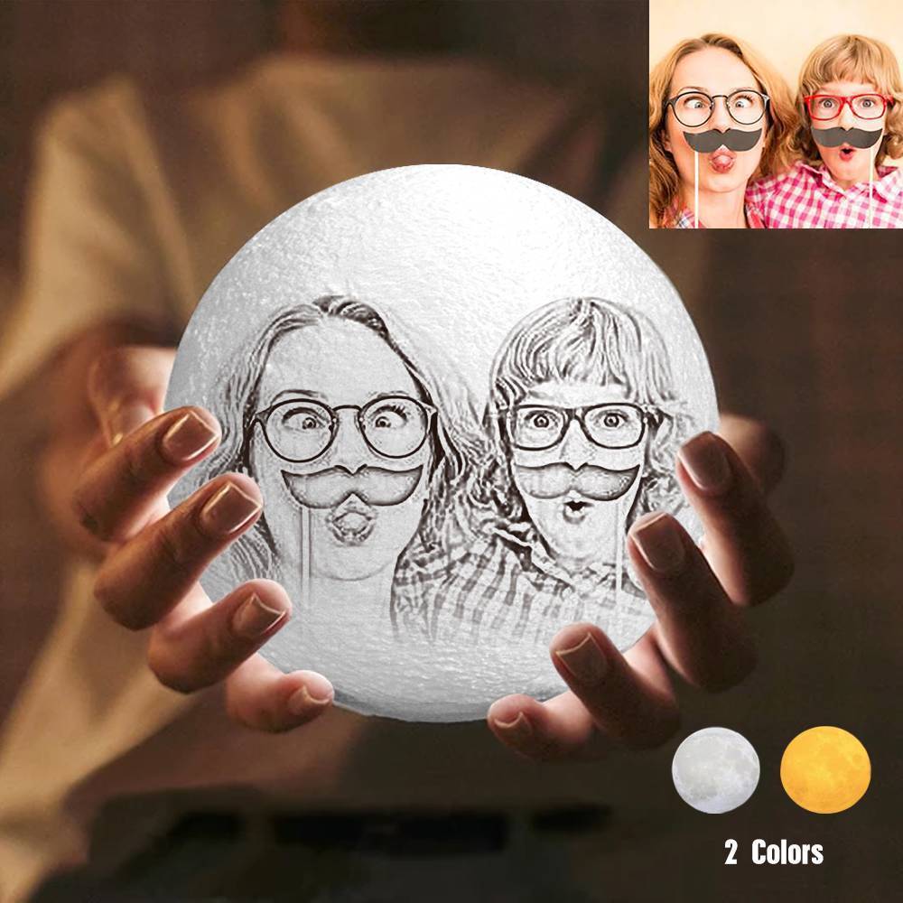 Personalised Creative 3D Print and Engraved Moon Lamp with Photo of Mother and Family - Touch Two Colors