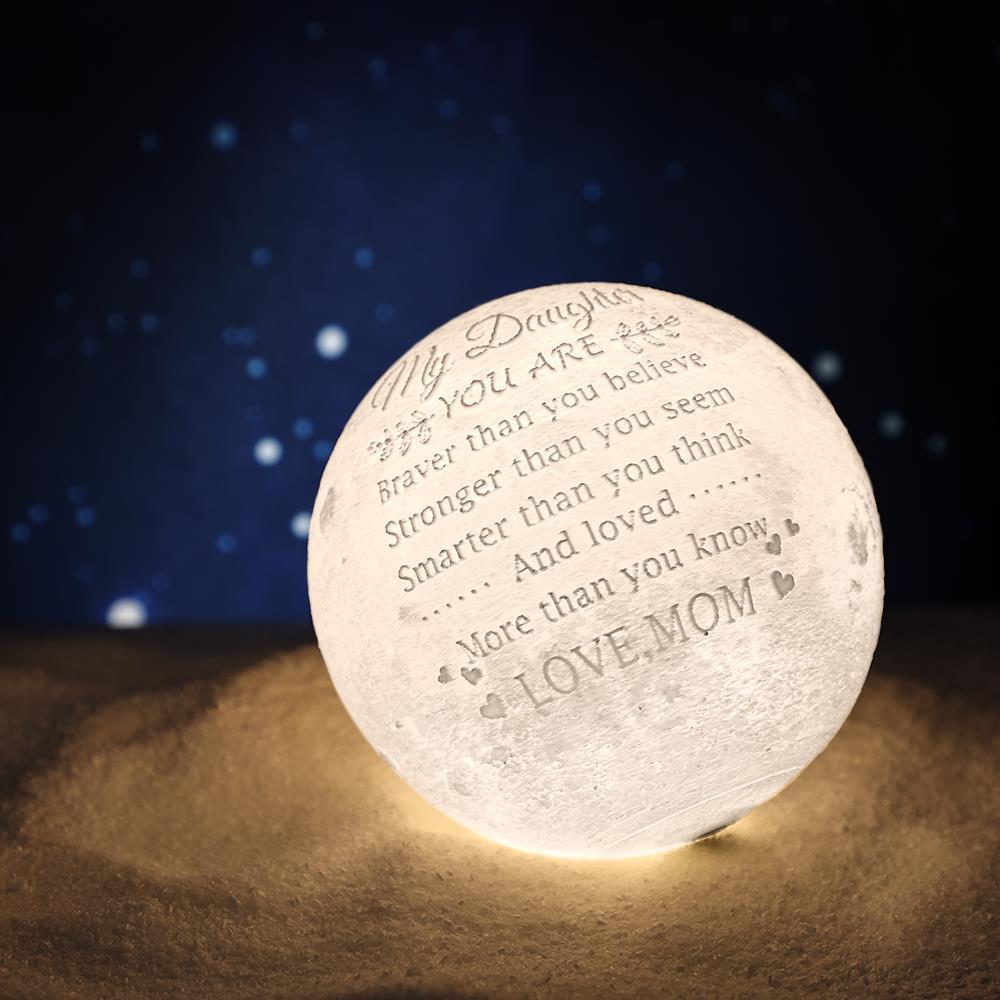 Gift for Mum Personalised 3D Printed Photo Moon Lamp UK, Engraved Lamp - Touch Two Colors