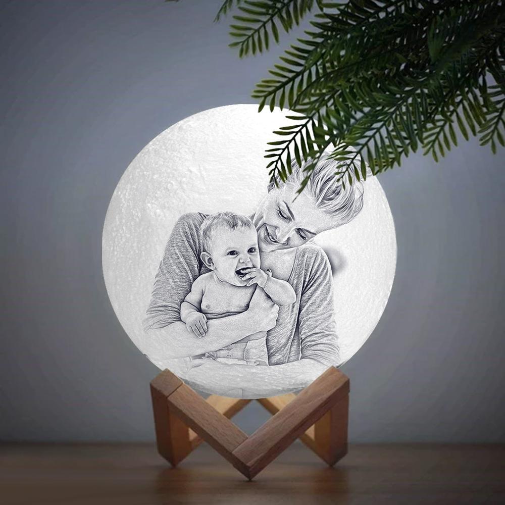 Custom 3D Print Engraved Mother and Baby Photo Moon Lamp - Touch Two Colors