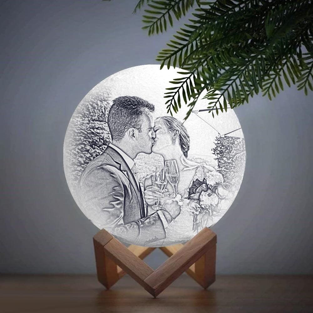 Personalised 3D Printed Father And Child Photo Moon Lamp, Engraved Lamp -Gifts for Family