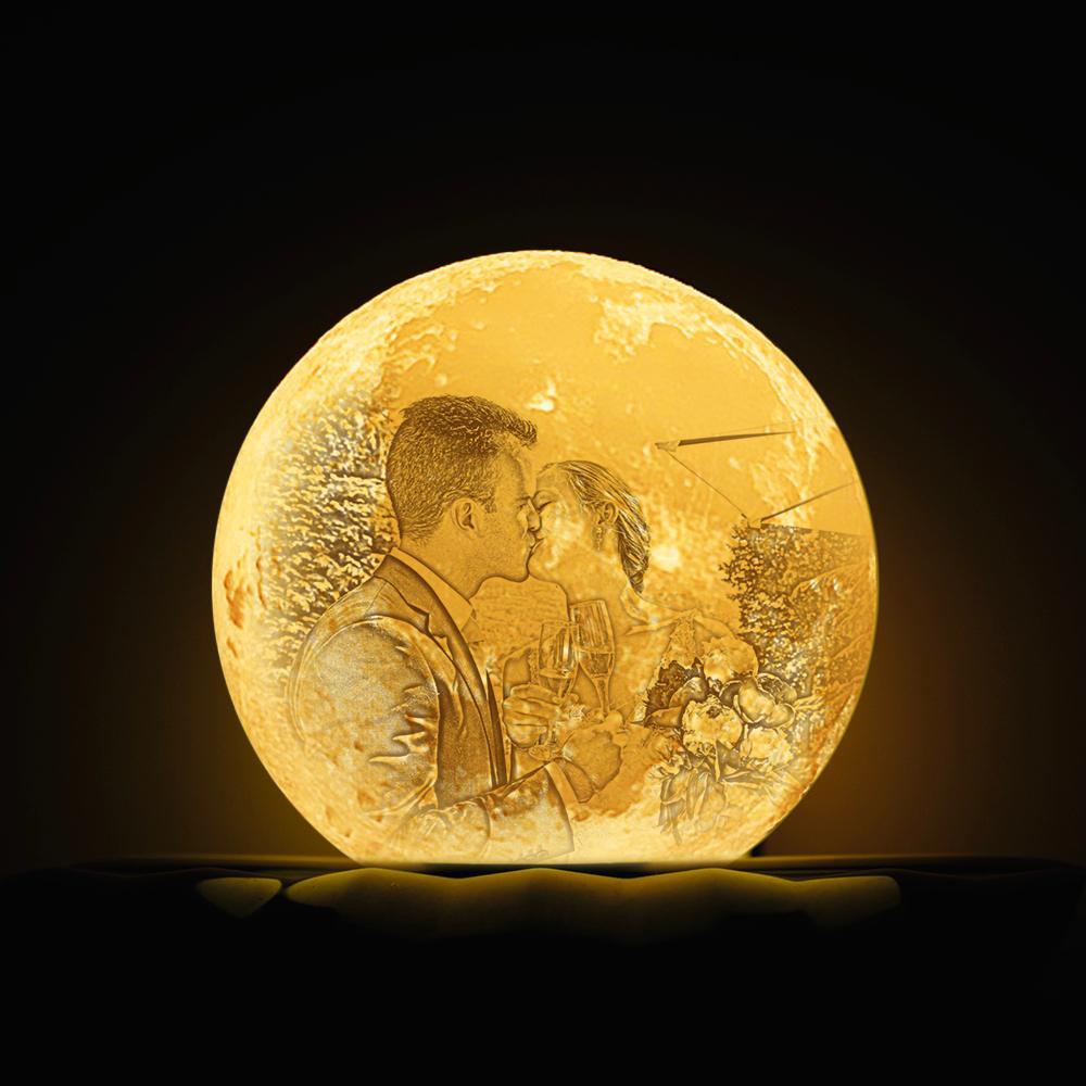 Personalised 3D Printed Father And Child Photo Moon Lamp, Engraved Lamp -Gifts for Family