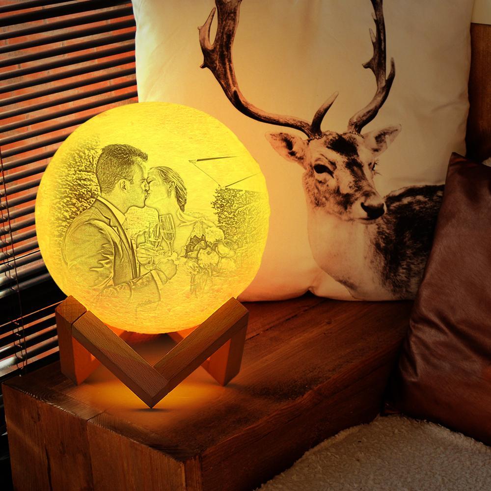 Gifts for Her Personalised 3D Printed Photo Moon Lamp UK, Engraved Lamp - Touch Two Colors