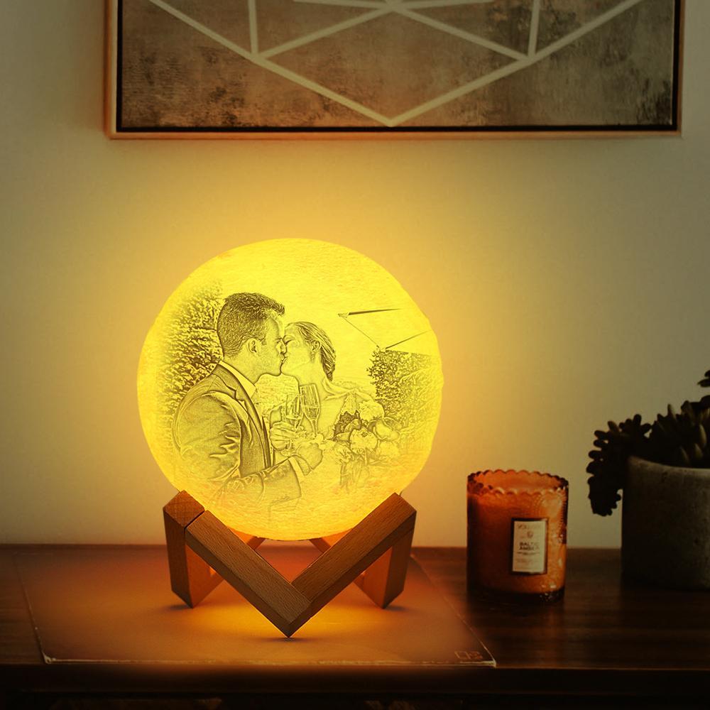 Gifts for Her Personalised 3D Printed Photo Moon Lamp UK, Engraved Lamp - Touch Two Colors