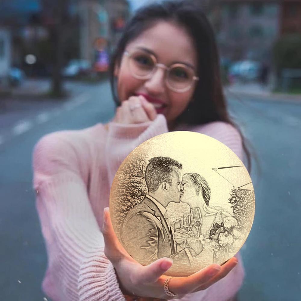 Personalised 3D Printed Father And Child Photo Moon Lamp, Engraved Lamp -Gifts for Family