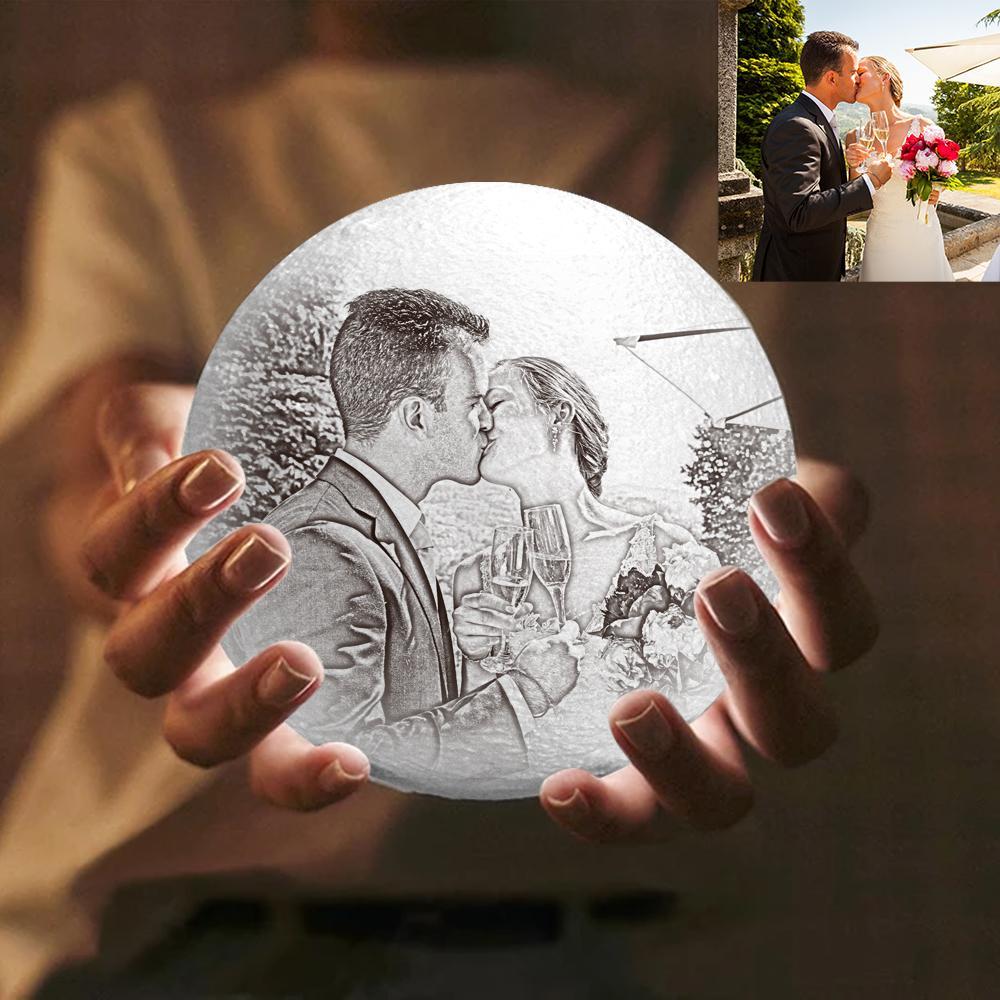 Personalised 3D Printed Father And Child Photo Moon Lamp, Engraved Lamp -Gifts for Family