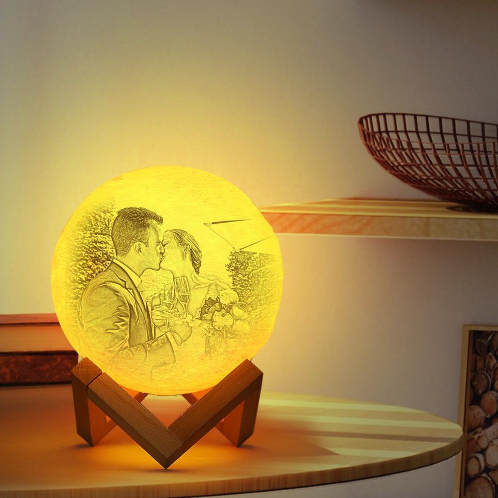 Gift for Mum Personalised 3D Printed Photo Moon Lamp UK, Engraved Lamp - Touch Two Colors