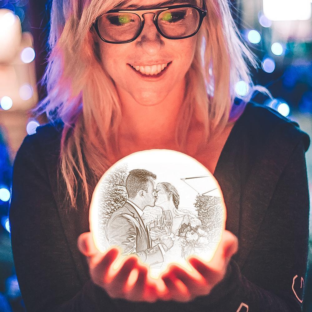 Gifts for Her Personalised 3D Printed Photo Moon Lamp UK, Engraved Lamp - Touch Two Colors