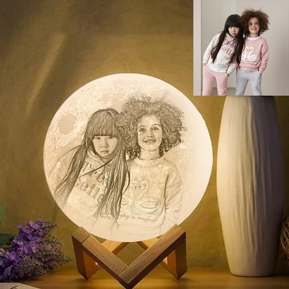 Personalised Creative 3D Print photo Moon Lamp, Engraved Lamp, Gift For Dad - Touch Two Colors