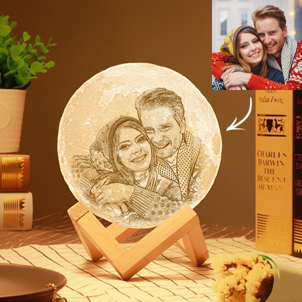 Personalised 3D Printed Photo Moon Lamp, Engraved Lamp - Touch Two Colors