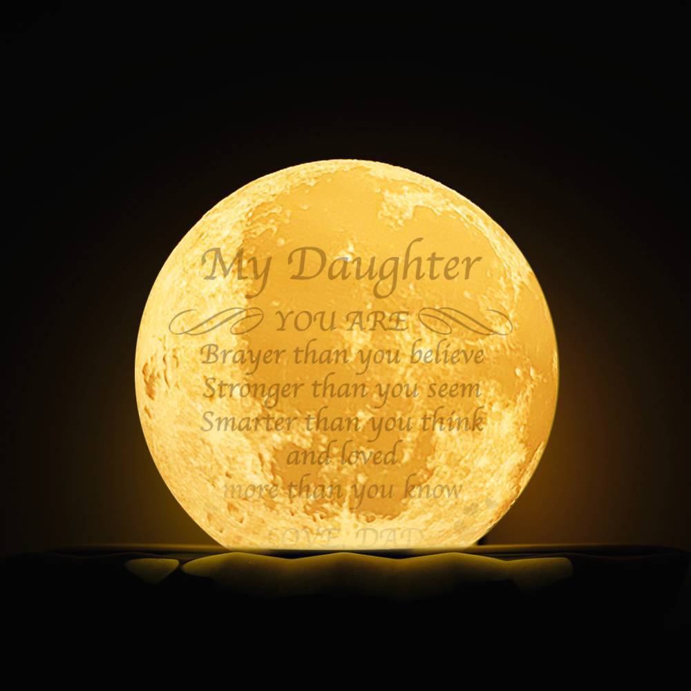 Gifts for Daughter Custom Engraved Moon Lamp, Personalised 3D Moon Lamp - Touch Two Colors