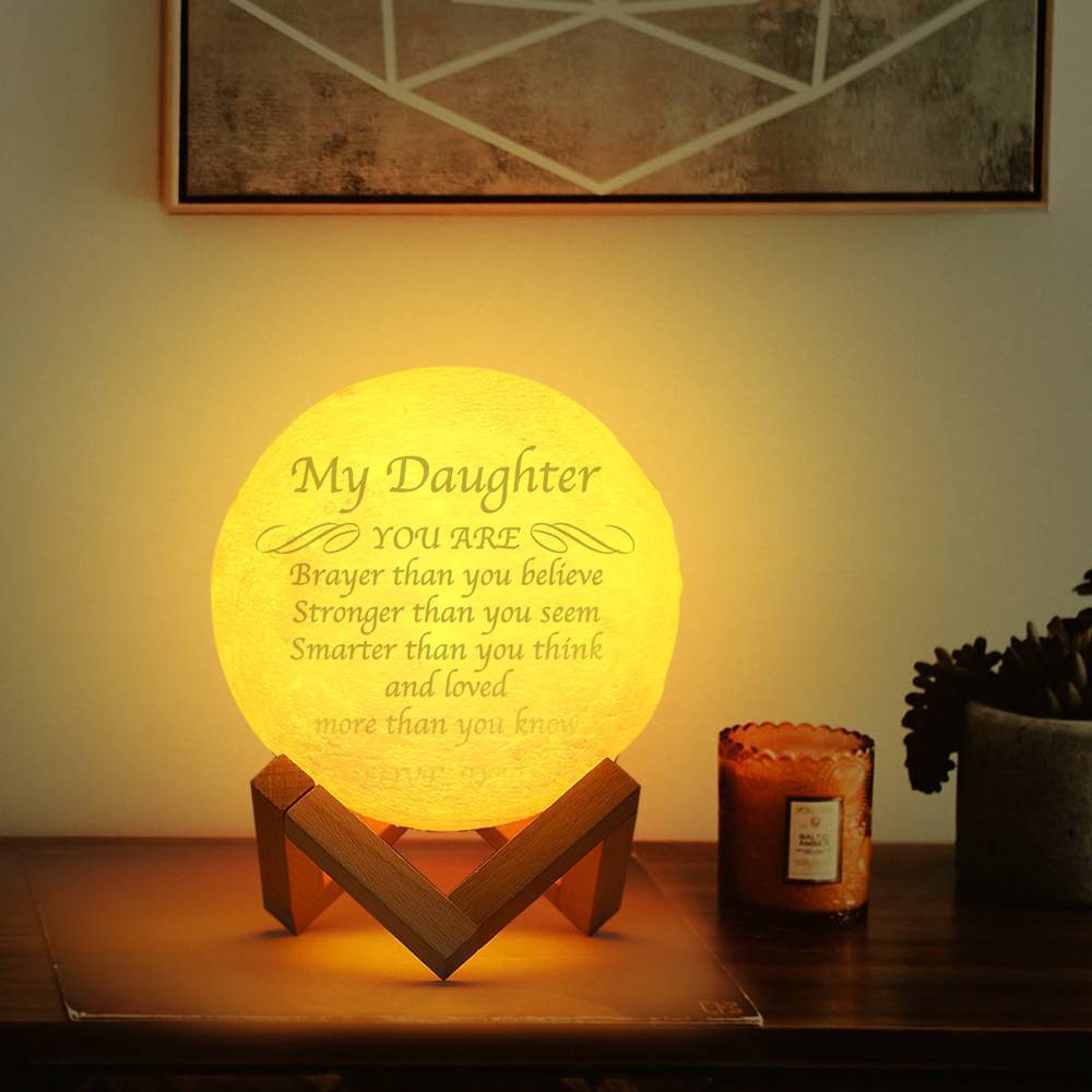 Gifts for Daughter Custom Engraved Moon Lamp, Personalised 3D Moon Lamp - Touch Two Colors
