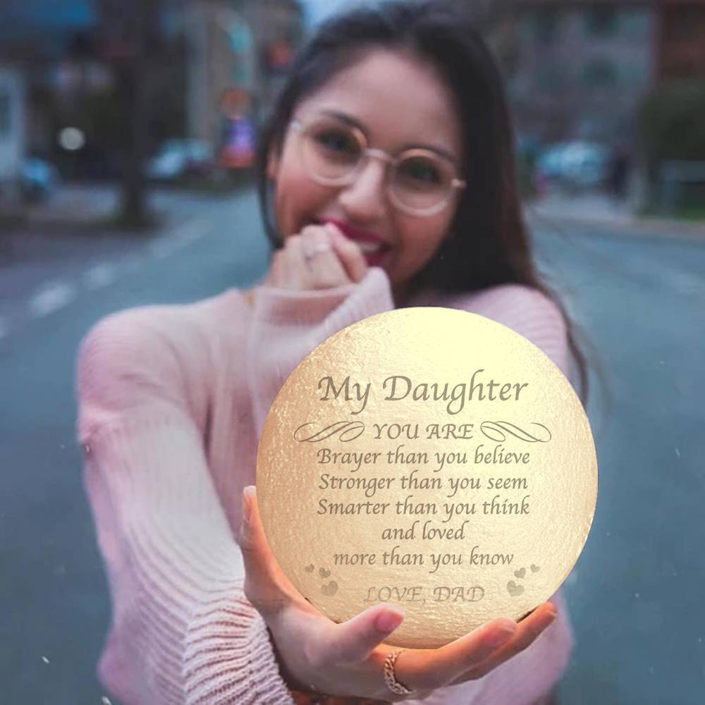 Gifts for Daughter Custom Engraved Moon Lamp, Personalised 3D Moon Lamp - Touch Two Colors