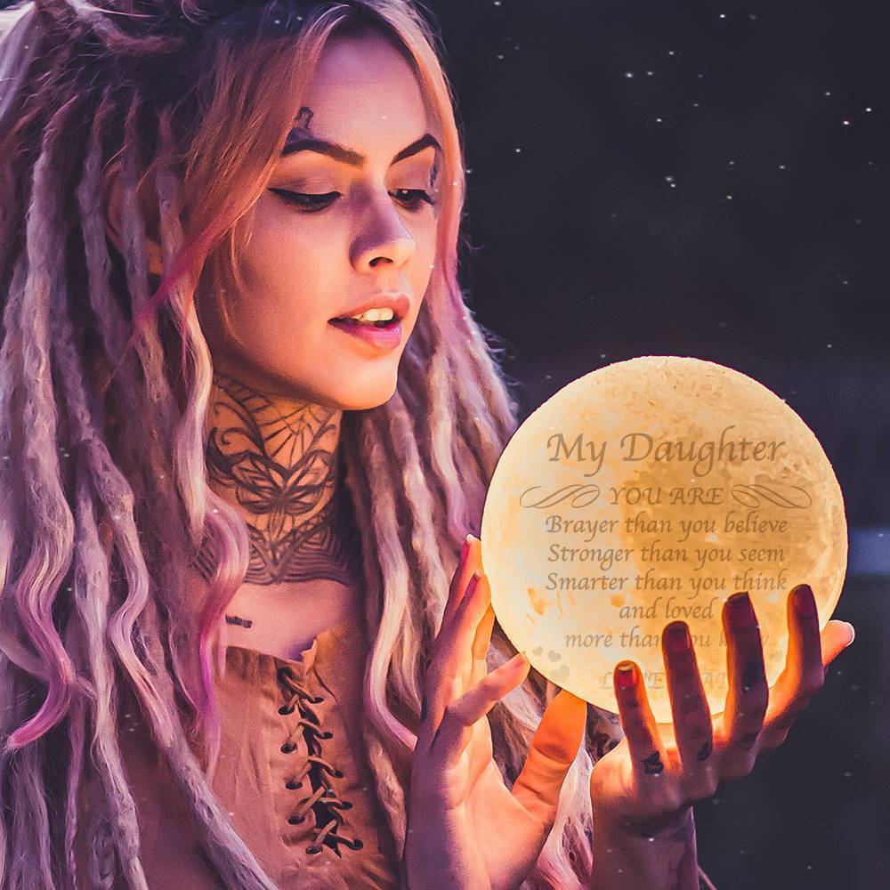 Gifts for Daughter Custom Engraved Moon Lamp, Personalised 3D Moon Lamp - Touch Two Colors