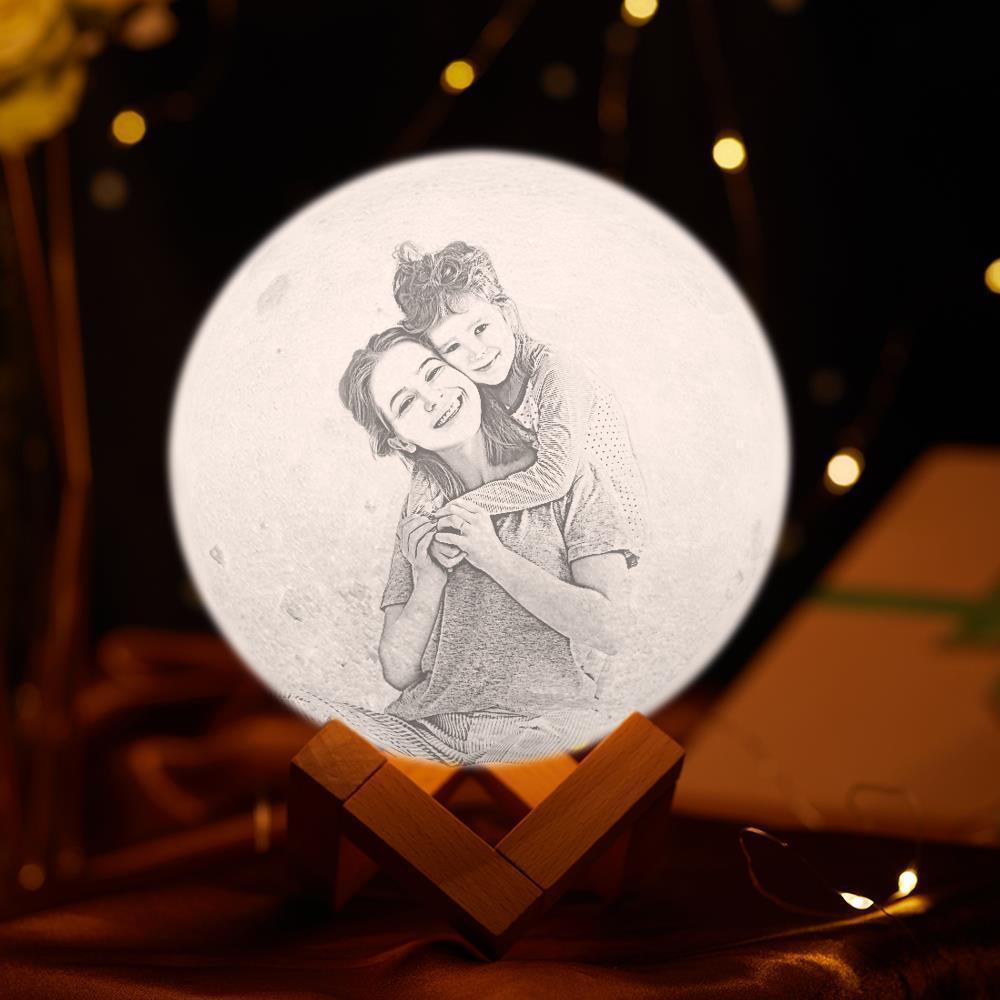 Custom Photo Engraved 3D Printing Moon Lamp, Best Gifts Idea For Family - Tap Three Colors - MyMoonLampUk