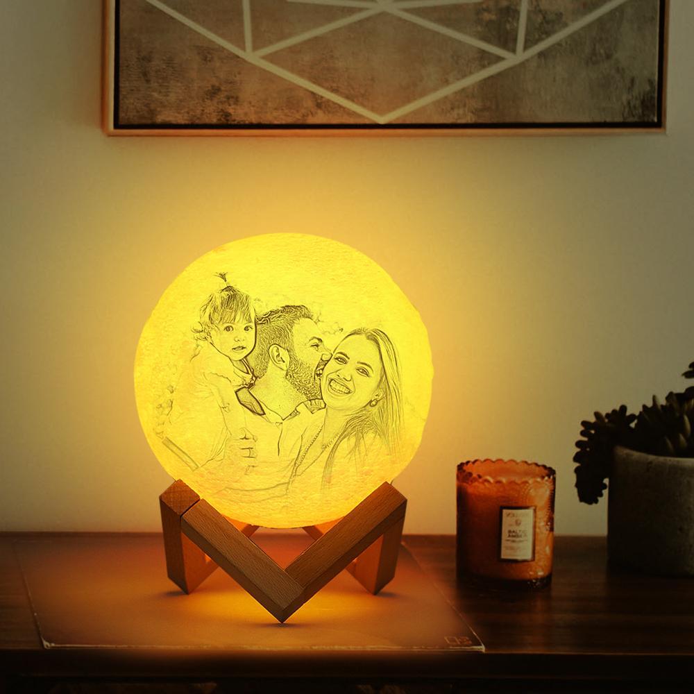 Custom 3D Printing Moon Lamp with Photo of Family - Tap Three Colors - MyMoonLampUk