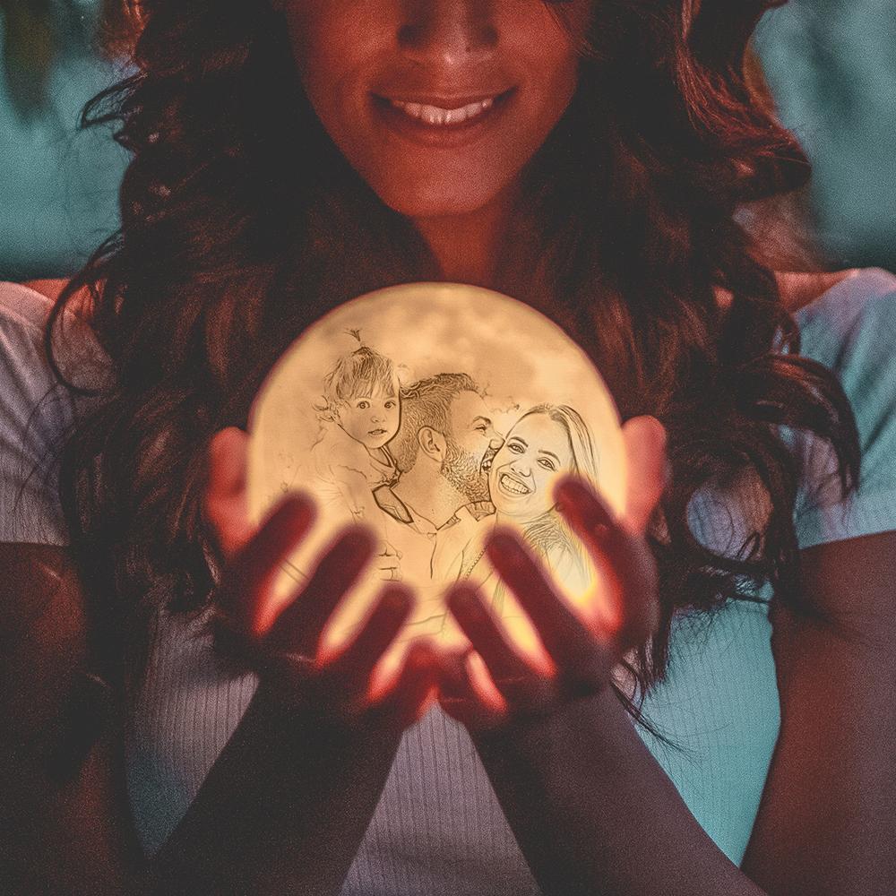 Custom 3D Printing Moon Lamp with Photo of Family - Tap Three Colors - MyMoonLampUk
