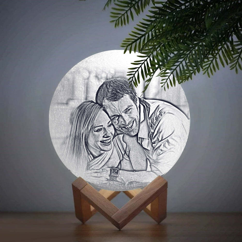 Custom Photo Engraved 3D Printing Moon Lamp, Creative Idea For Lover - Tap Three Colors - MyMoonLampUk