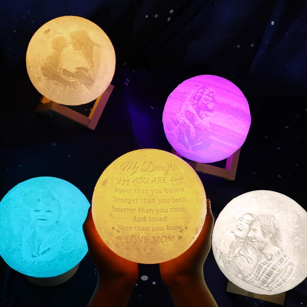 Gift for Mum Personalised 3D Printed Photo Moon Lamp UK, Engraved Lamp - Touch Two Colors