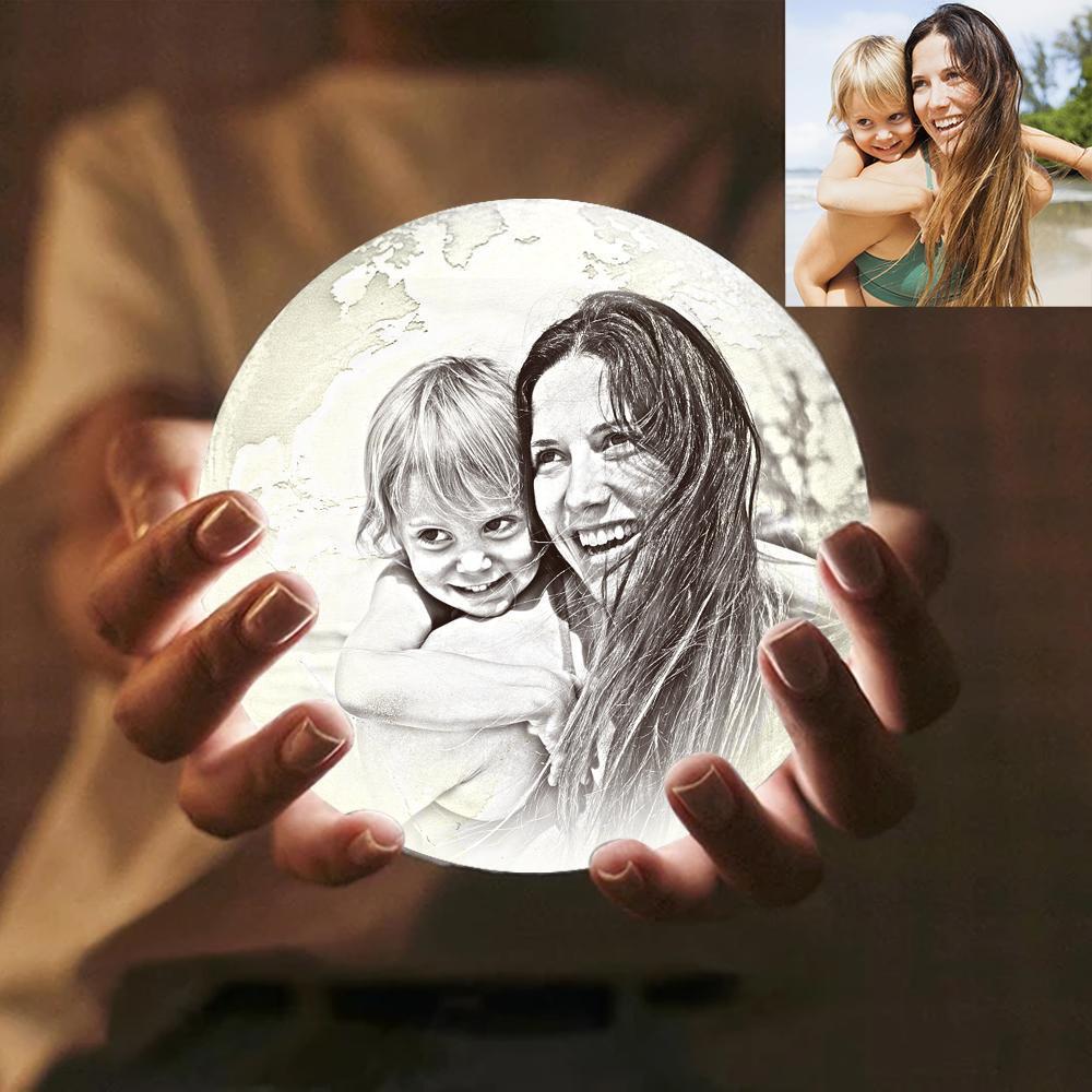 Magic Lunar Customized Earth Lamp With Text, Engraved Photo Lamp For Family - Touch Two Colors (10-20cm)