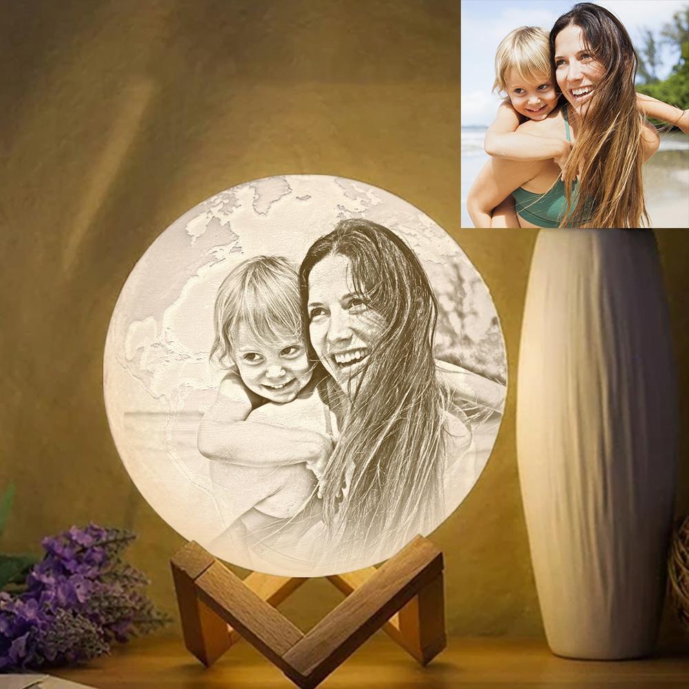 Magic Lunar Customized Earth Lamp With Text, Engraved Photo Lamp For Family - Touch Two Colors (10-20cm)
