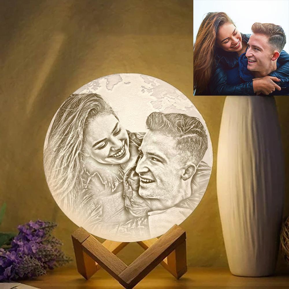 Magic Lunar Customized Earth Lamp With Text, Engraved Photo Lamp For Lover - Touch Two Colors (10-20cm)