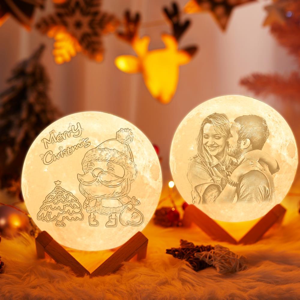Personalised Christmas Gifts 3D Printed Photo Moon Lamp Santa Claus Pattern Moon Lamp Double-sided Pattern