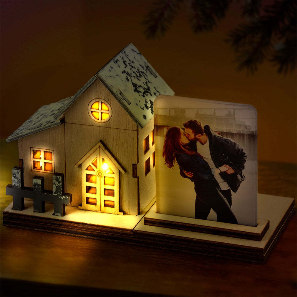 Custom Photo Mini Lighted House Personalized Wooden Night Light Decor For Christmas Day - mymoonlampuk