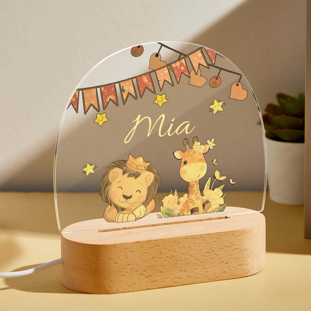 Custom Name King Lion And Giraffe Kids Bedside Lamp Personalised Kids Room Gift - mymoonlampuk