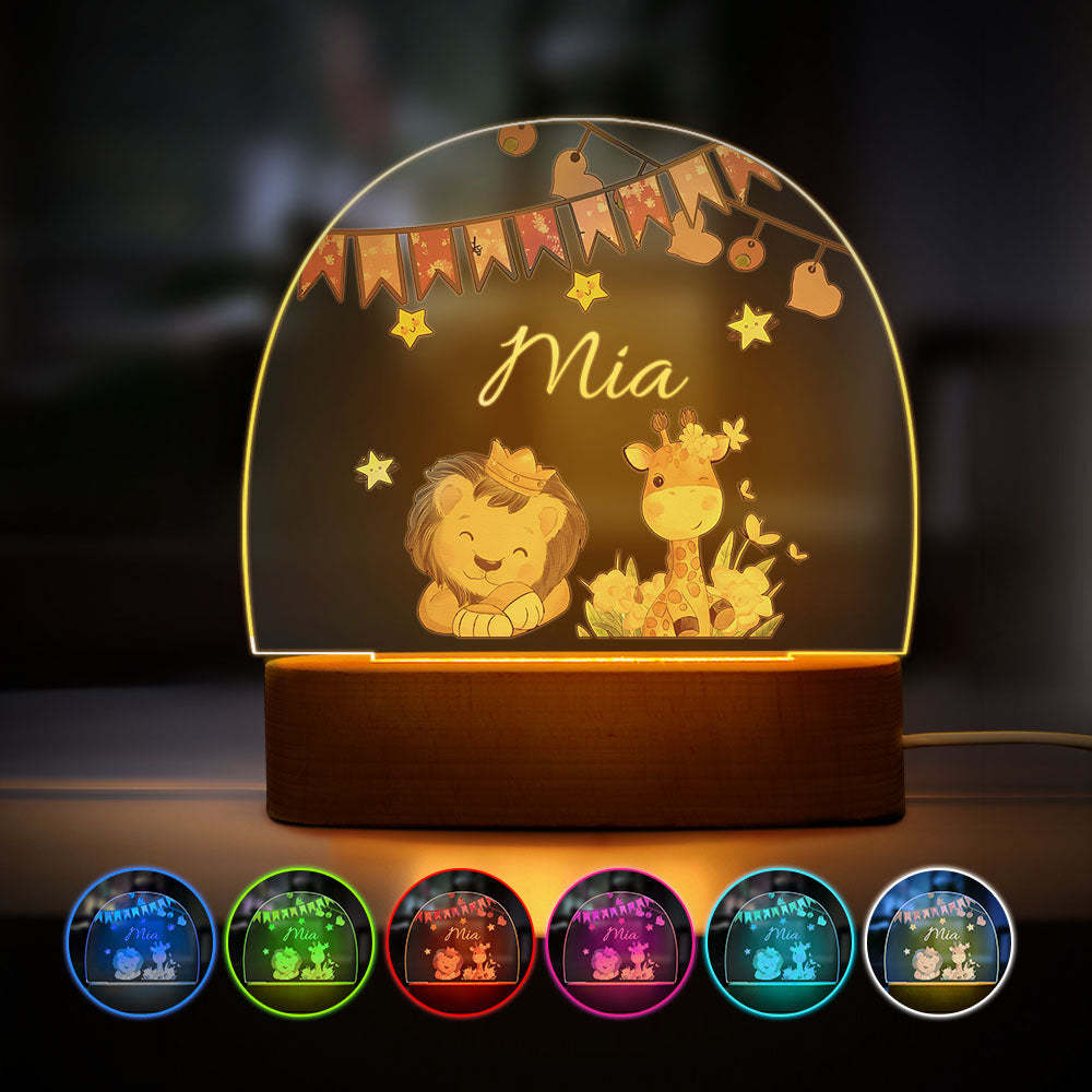 Custom Name King Lion And Giraffe Kids Bedside Lamp Personalised  Kids Room Gift - mymoonlampuk