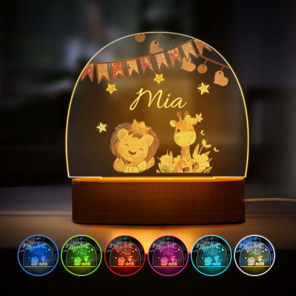 Custom Name King Lion And Giraffe Kids Bedside Lamp Personalised Kids Room Gift - mymoonlampuk