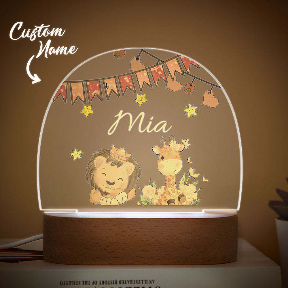 Custom Name King Lion And Giraffe Kids Bedside Lamp Personalised Kids Room Gift - mymoonlampuk