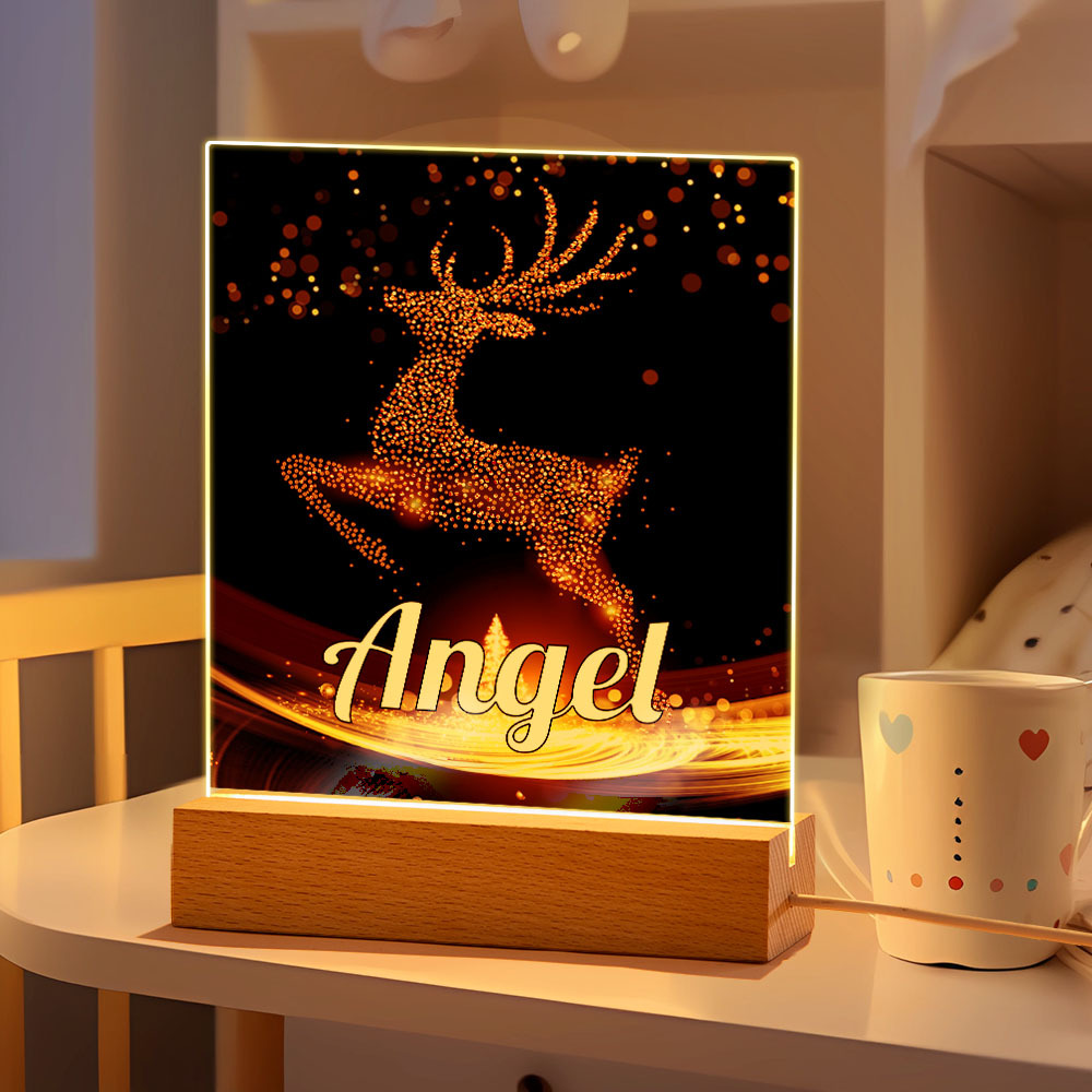 Christmas Gifts Custom Christmas Elk Night Light with Photo Personalized Night Lamp With Text - mymoonlampuk