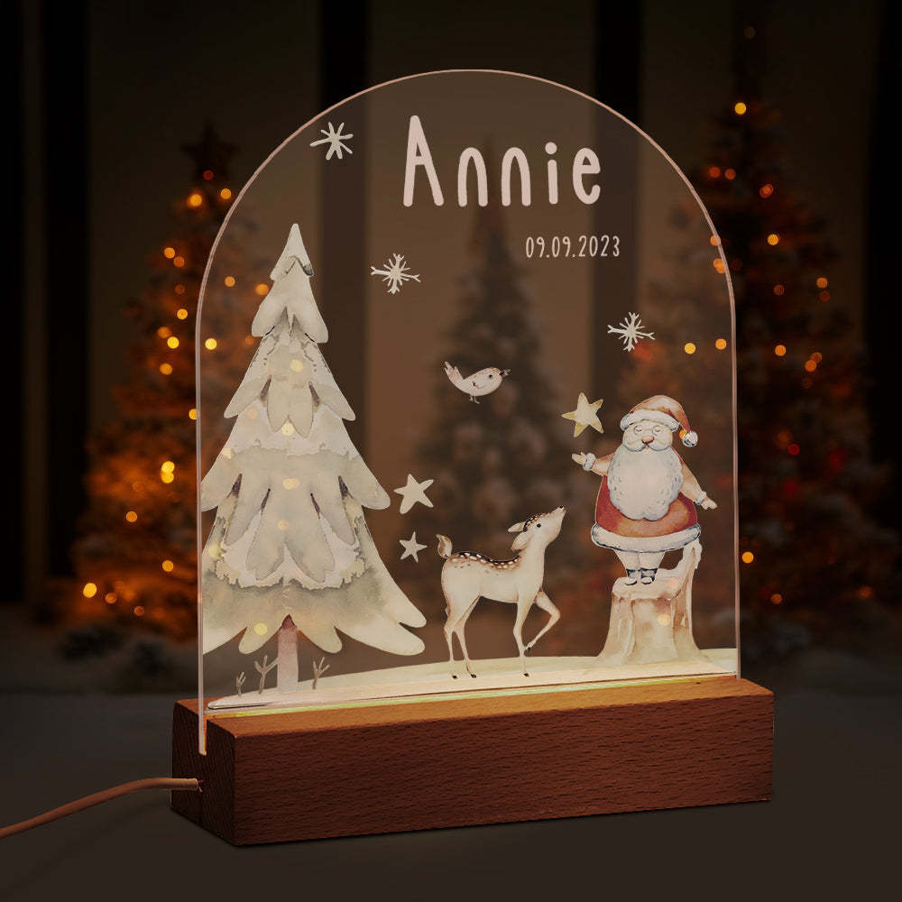 Custom Name Christmas Tree Personalized Santa Elk Baby Night Light Bedroom Christmas Gift - mymoonlampuk