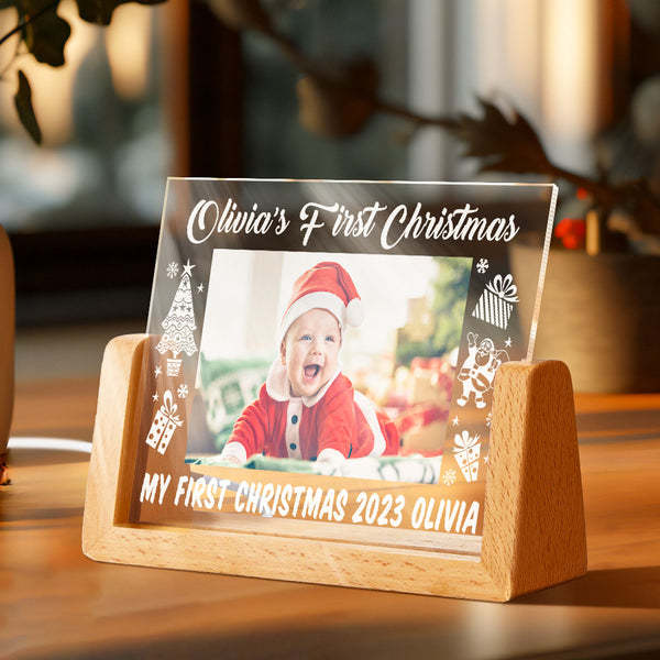 Custom Photo Lamp Baby's First Christmas Personalized Name Acrylic Light - mymoonlampuk