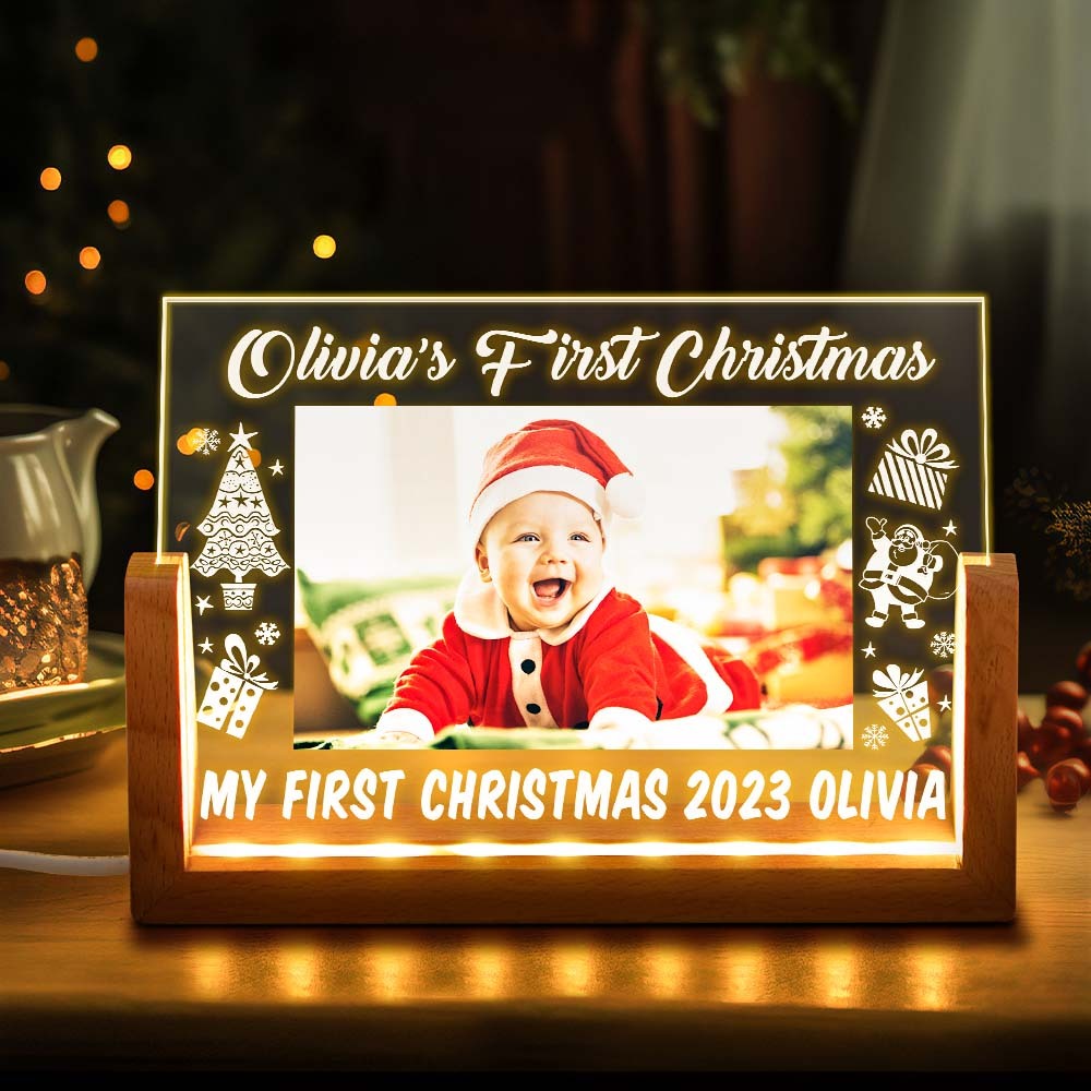Custom Photo Lamp Baby's First Christmas Personalized Name Acrylic Light - mymoonlampuk