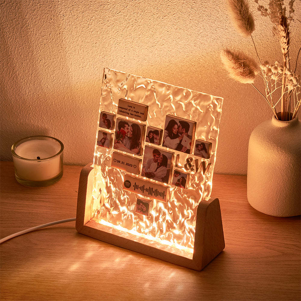Custom Heart-Shaped Photo Frame Night Light Personalised Spotify Code Wooden Accessory Valentine's Day Gift for Couples - mymoonlampuk