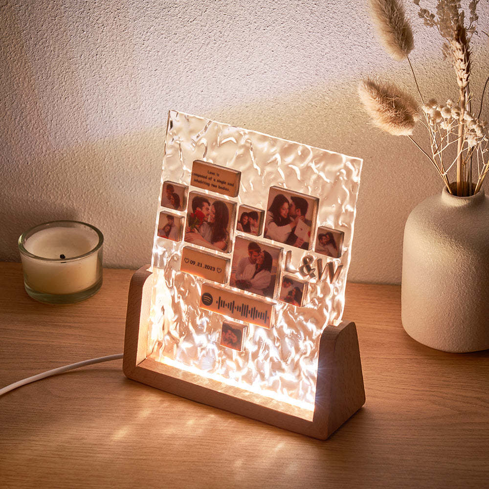 Custom Heart-Shaped Photo Frame Night Light Personalised Spotify Code Wooden Accessory Valentine's Day Gift for Couples - mymoonlampuk