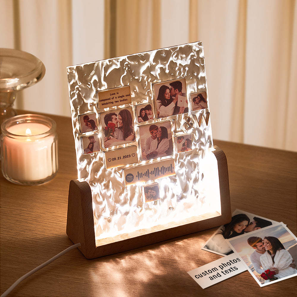 Custom Heart-Shaped Photo Frame Night Light Personalised Spotify Code Wooden Accessory Valentine's Day Gift for Couples - mymoonlampuk