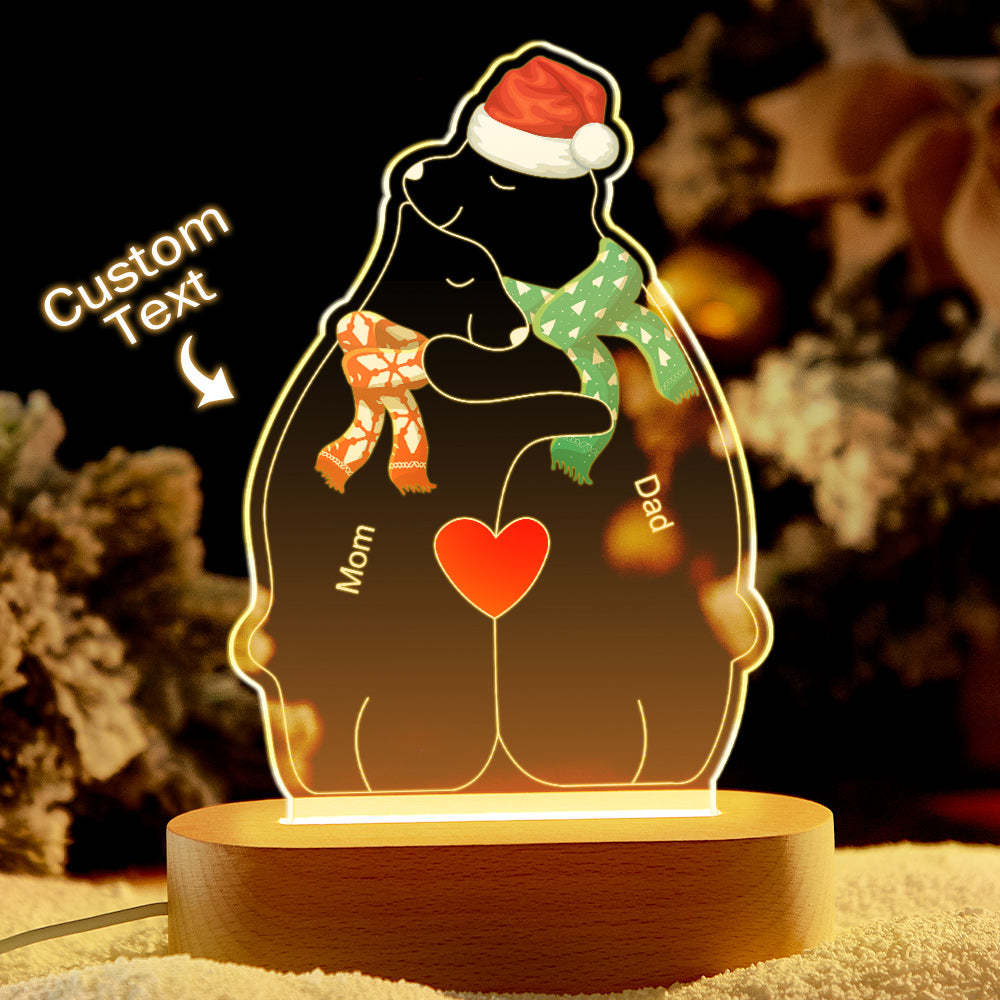 Personalised Names Christmas Warm Bear Family Acrylic Lamp Custom Night Light Best Christmas Gift - mymoonlampuk