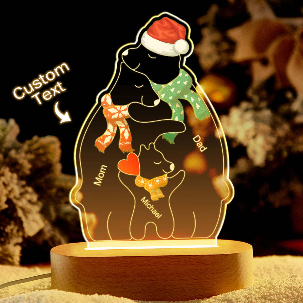 Personalised Names Christmas Warm Bear Family Acrylic Lamp Custom Night Light Best Christmas Gift - mymoonlampuk