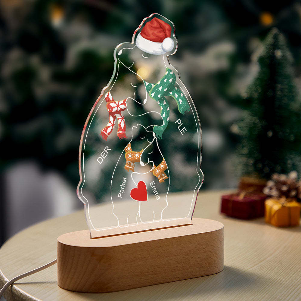 Personalised Names Christmas Warm Bear Family Acrylic Lamp Custom Night Light Best Christmas Gift - mymoonlampuk