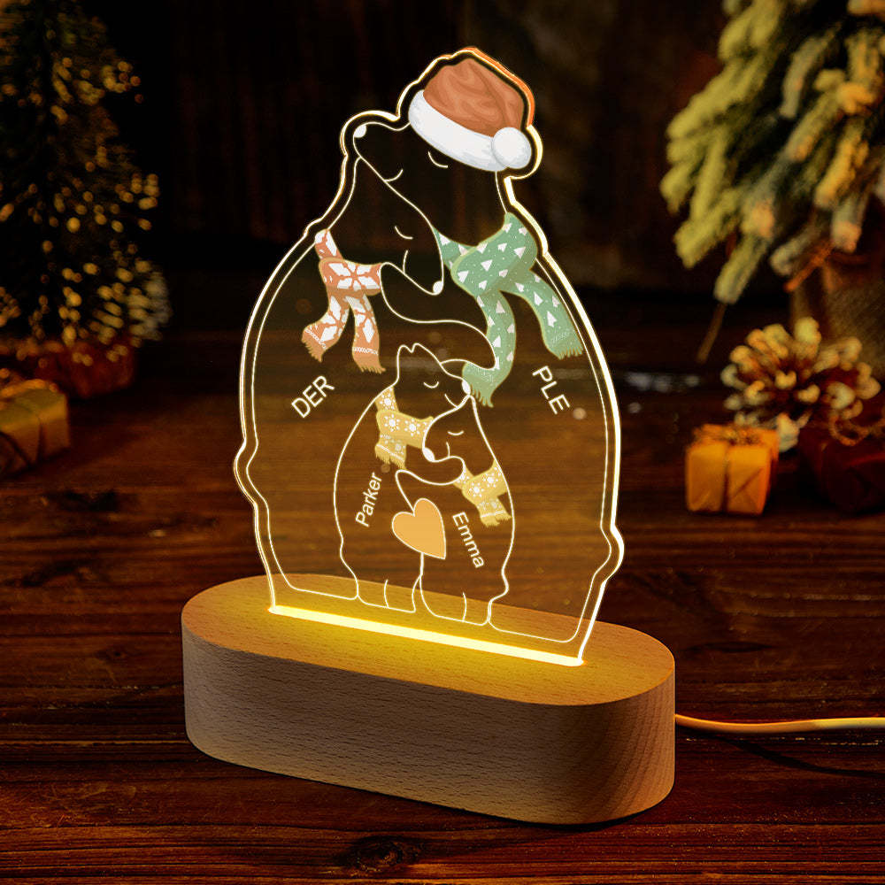 Personalised Names Christmas Warm Bear Family Acrylic Lamp Custom Night Light Best Christmas Gift - mymoonlampuk