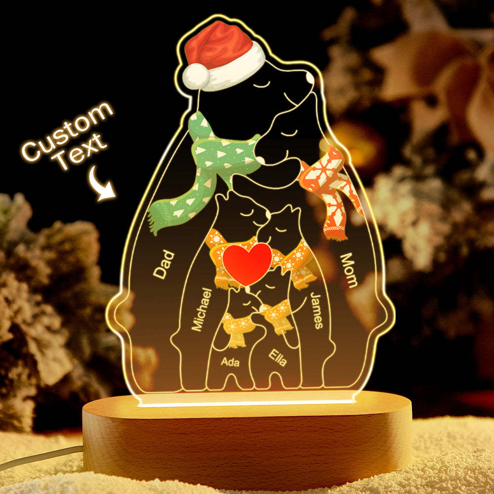 Personalised Names Christmas Warm Bear Family Acrylic Lamp Custom Night Light Best Christmas Gift - mymoonlampuk